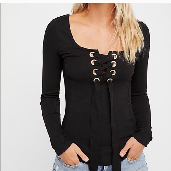 Free people looking back lace up top - Picture 1 of 8